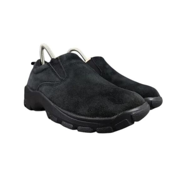 Lands End Shoes Womens 5 Slip On Moc Clog Black Leather Comfort Casual Active - Picture 1 of 12